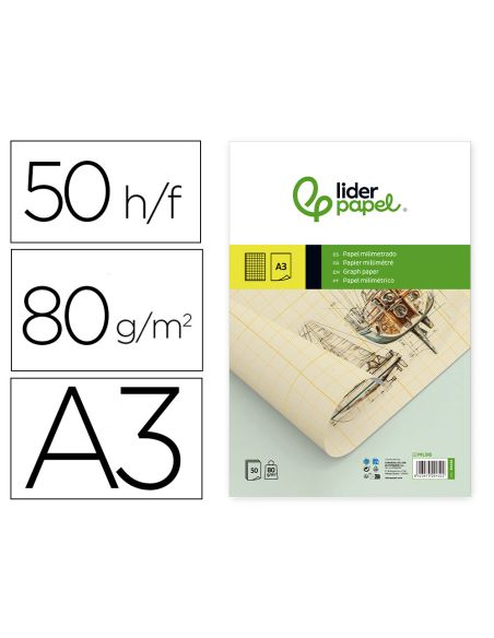 Bloc Papel Milimetrado Liderpapel Encolado 297X420 Mm 50 Hojas 80G/M2