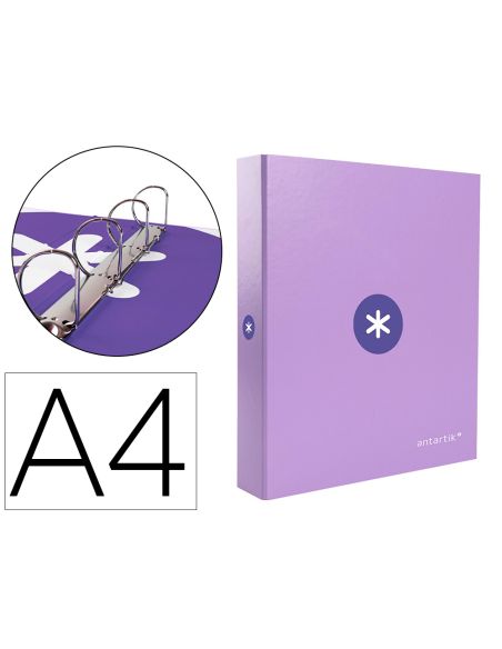 Carpeta 4 Anillas 40 Mm Mixtas Antartik A4 Forrada Color Lavanda