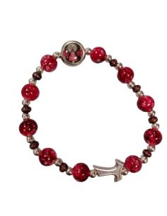 Pulsera Piedra Veta Roja+Cruz Tau-Vpilar