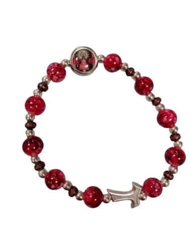 Pulsera Piedra Veta Roja+Cruz Tau-Vpilar