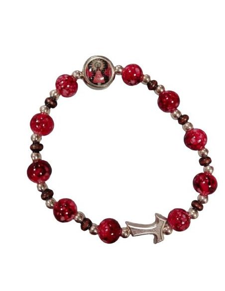 Pulsera Piedra Veta Roja+Cruz Tau-Vpilar