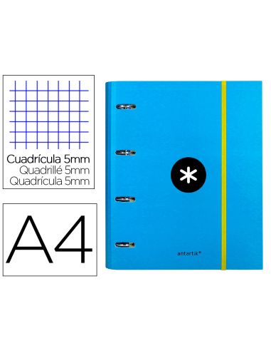 Carpeta Con Recambio Antartik A4 Cuadro 5Mm Forrada 4 Anillas 40Mm Redondas Con Solapa Color Azul