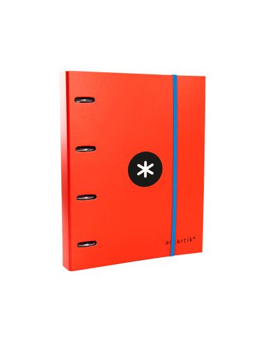 Carpeta Con Recambio Antartik A4 Cuadro 5Mm Forrada 4 Anillas 40Mm Redondas Con Solapa Color Rojo
