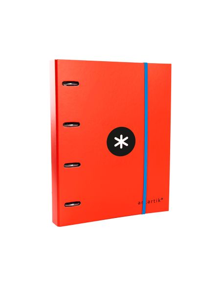 Carpeta Con Recambio Antartik A4 Cuadro 5Mm Forrada 4 Anillas 40Mm Redondas Con Solapa Color Rojo