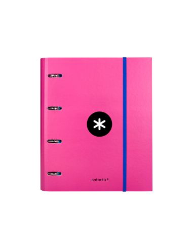 Carpeta Con Recambio Antartik A4 Cuadro 5Mm Forrada 4 Anillas 40Mm Redondas Con Solapa Color Rosa