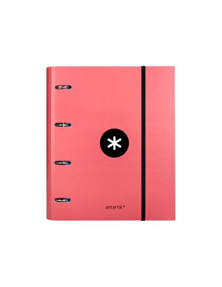 Carpeta Con Recambio Antartik A4 Cuadro 5Mm Forrada 4 Anillas 40Mm Redondas Con Solapa Color Coral