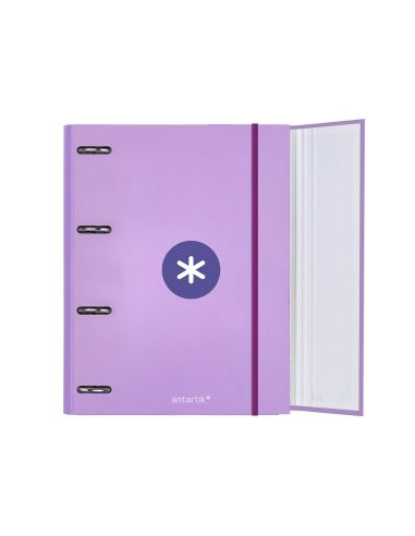 Carpeta Con Recambio Antartik A4 Cuadro 5Mm Forrada 4 Anillas 40Mm Redondas Con Solapa Color Lavanda