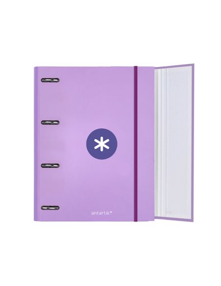 Carpeta Con Recambio Antartik A4 Cuadro 5Mm Forrada 4 Anillas 40Mm Redondas Con Solapa Color Lavanda