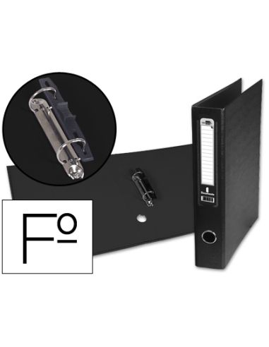 Carpeta De 2 Anillas Mixta 40 Mm Liderpapel Folio Carton Forrado Paper Coat Con Ollao Y Tarjetero Color Negro