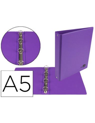 Carpeta De 4 Anillas 25 Mm Redondas Liderpapel A5 Carton Forrado Pvc Violeta