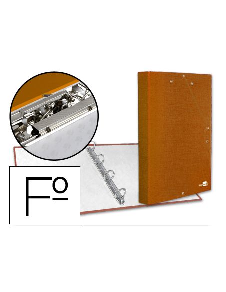 Carpeta De 4 Anillas 25Mm Redondas Liderpapel Folio Carton Forrado Paper Coat Naranja Con Miniclip Y Solapas