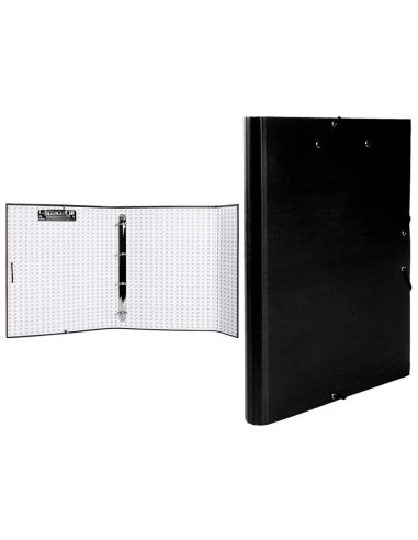 Carpeta De 4 Anillas 25Mm Redondas Liderpapel Folio Carton Forrado Paper Coat Negra Con Miniclip Y Solapas