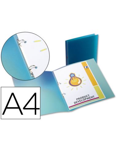 Carpeta Liderpapel 2 Anillas Redondas Mini 15 Mm 49072 Polipropileno Din A4 Azul Translucido