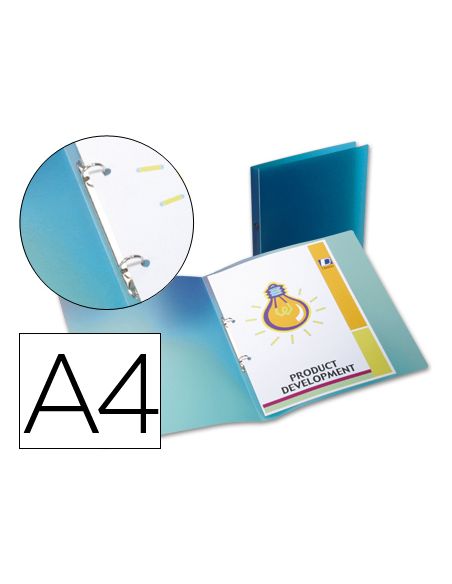 Carpeta Liderpapel 2 Anillas Redondas Mini 15 Mm 49072 Polipropileno Din A4 Azul Translucido