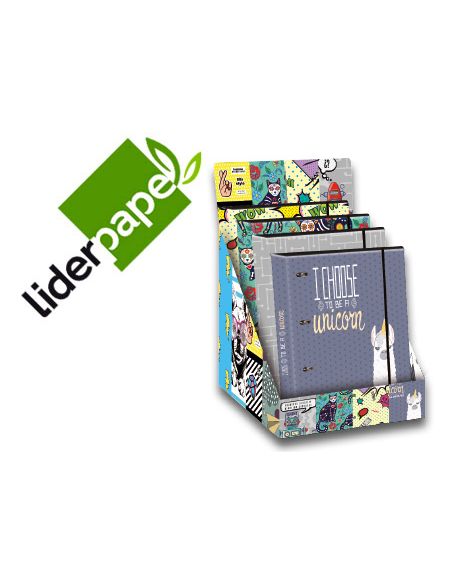 Carpeta Liderpapel 4 Anillas 40 Mm Forrada Din A4 Con Recambio Y Gomilla Fantasia 120H 70G 5Mm Expositor 10