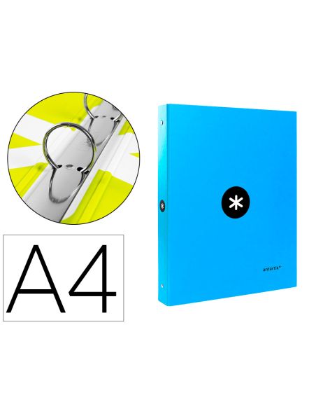 Carpeta Antartik A4 Forrada 4 Anillas 25 Mm Redondas Color Azul