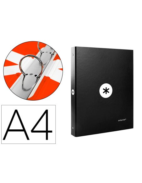 Carpeta Antartik A4 Forrada 4 Anillas 25 Mm Redondas Color Negro