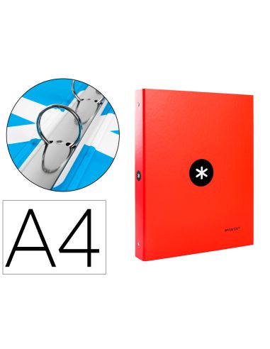 Carpeta Antartik A4 Forrada 4 Anillas 25 Mm Redondas Color Rojo