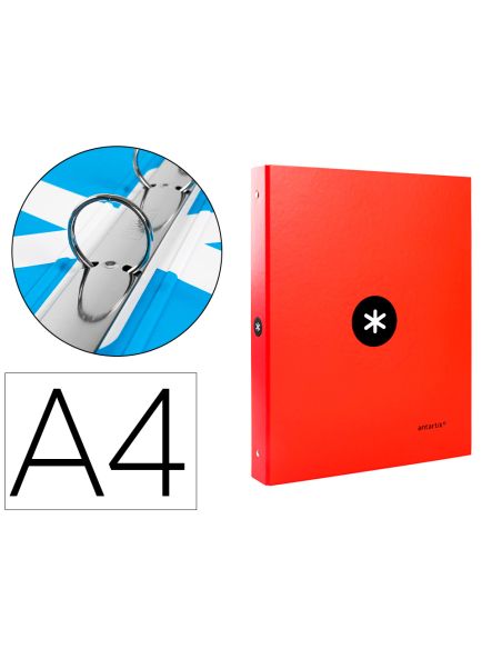 Carpeta Antartik A4 Forrada 4 Anillas 25 Mm Redondas Color Rojo