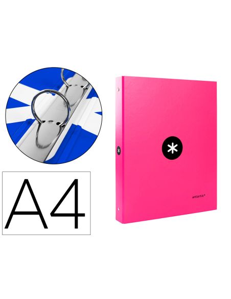 Carpeta Antartik A4 Forrada 4 Anillas 25 Mm Redondas Color Rosa