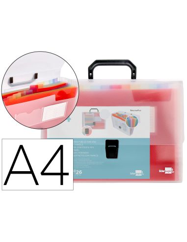 Carpeta Liderpapel Clasificador Fuelle 45144 Polipropileno A4 Transparente Con Asa Spectrafile 26 Dpto