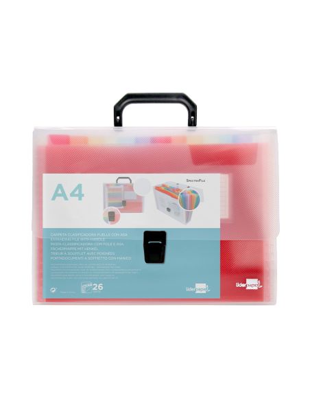 Carpeta Liderpapel Clasificador Fuelle 45144 Polipropileno A4 Transparente Con Asa Spectrafile 26 Dpto