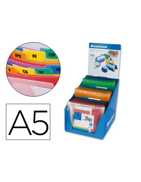 Carpeta Liderpapel Clasificador Fuelle Polipropileno A5 Expositor De 12 Unidades Colores Surtidos
