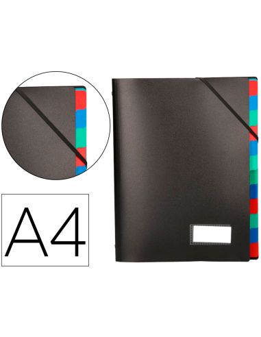 Carpeta Liderpapel Clasificadora Polipropileno Din A4 Negra -Portafirmas -12 Departamentos