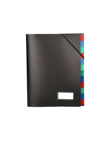 Carpeta Liderpapel Clasificadora Polipropileno Din A4 Negra -Portafirmas -12 Departamentos