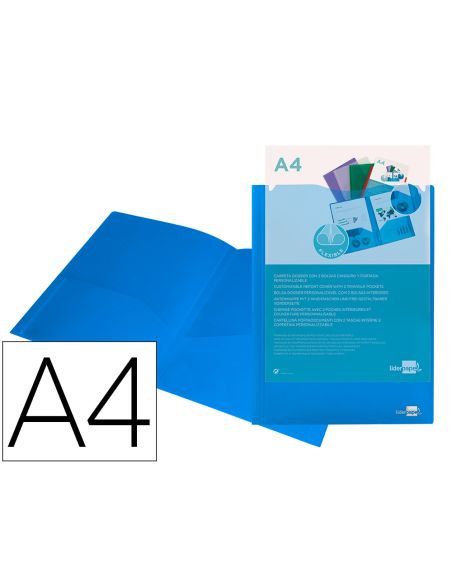Carpeta Liderpapel Dossier Dos Bolsas Canguro 45682 Polipropileno Din A4 Azul