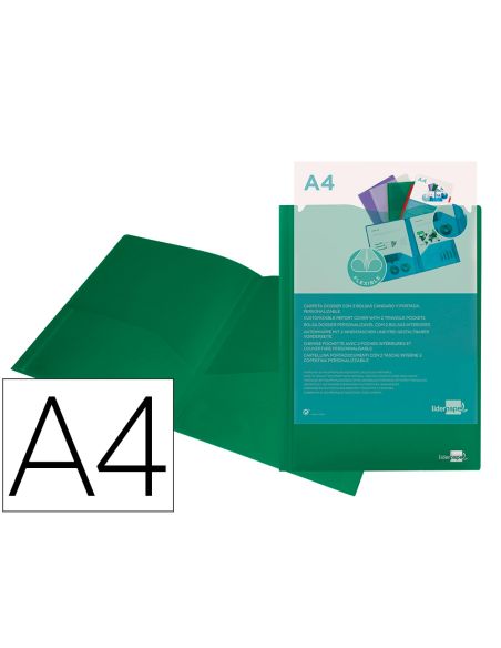 Carpeta Liderpapel Dossier Dos Bolsas Canguro 45683 Polipropileno Din A4 Verde