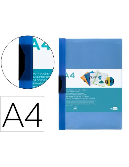 Carpeta Liderpapel Dossier Pinza Lateral 45302 Polipropileno Din A4 Azul 30 Hojas Pinza Deslizante