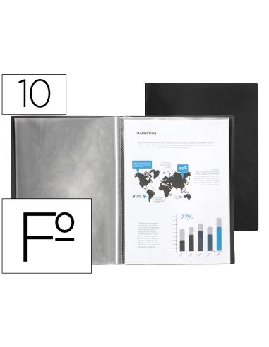 Carpeta Liderpapel Escaparate 10 Fundas Plastico Folio Negro
