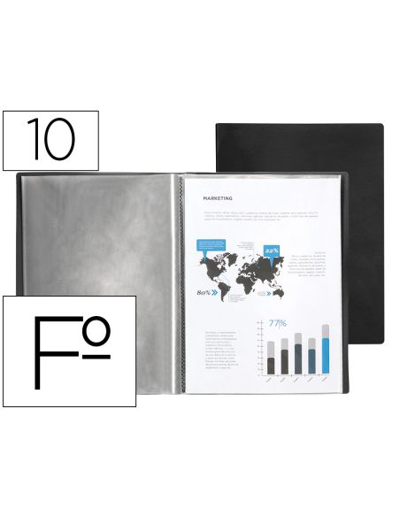 Carpeta Liderpapel Escaparate 10 Fundas Plastico Folio Negro