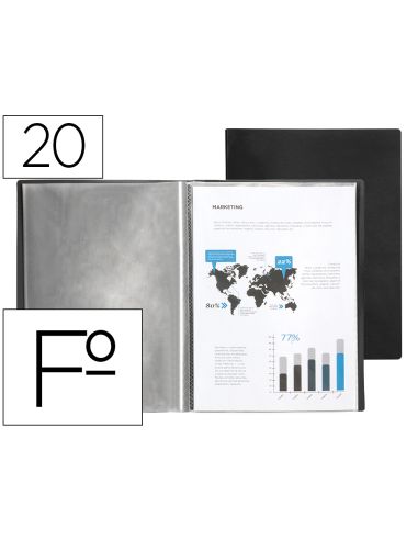 Carpeta Liderpapel Escaparate 20 Fundas Plastico Folio Negro