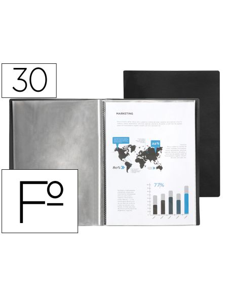Carpeta Liderpapel Escaparate 30 Fundas Plastico Folio Negro