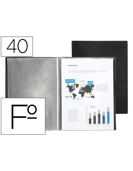 Carpeta Liderpapel Escaparate 40 Fundas Plastico Folio Negro