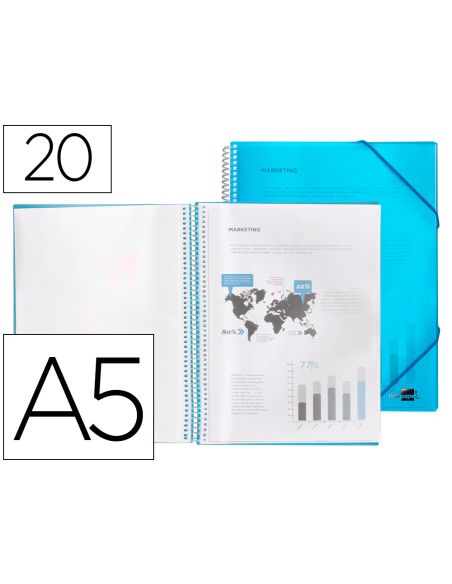 Carpeta Liderpapel Escaparate Con Espiral 20 Fundas Polipropileno Din A5 Azul
