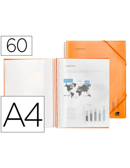 Carpeta Liderpapel Escaparate Con Espiral 60 Fundas Polipropileno Din A4 Naranja