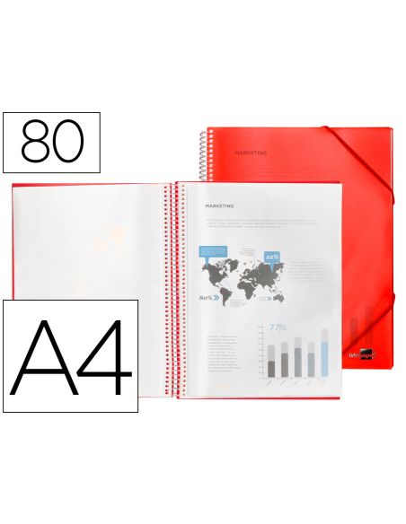 Carpeta Liderpapel Escaparate Con Espiral 80 Fundas Polipropileno Din A4 Rojo