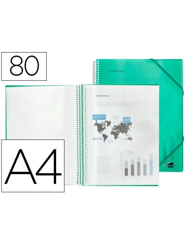 Carpeta Liderpapel Escaparate Con Espiral 80 Fundas Polipropileno Din A4 Verde