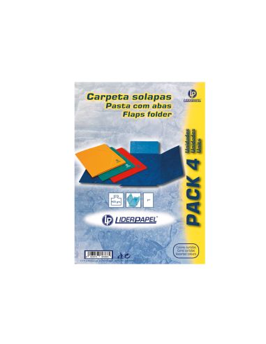 Carpeta Liderpapel Gomas Tres Solapas Carton Simil Prespan Folio Pack De 4 Unidades Colores Surtidos