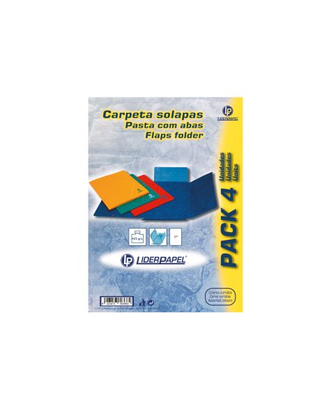 Carpeta Liderpapel Gomas Tres Solapas Carton Simil Prespan Folio Pack De 4 Unidades Colores Surtidos