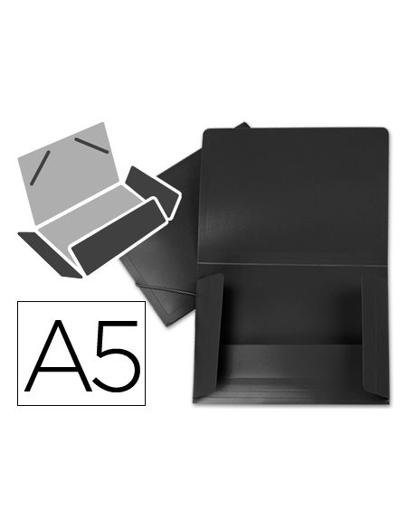 Carpeta Liderpapel Gomas Tres Solapas Polipropileno Din A5 Color Negro Opaco