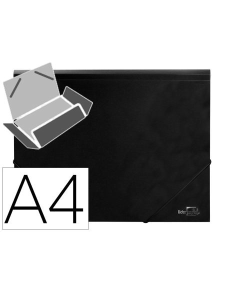 Carpeta Liderpapel Gomas Tres Solapas Polipropileno Din A4 Color Negro Opaco