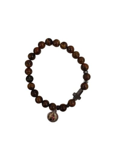 Pulsera Ojo De Tigre Con Cruz Hematite V. Del Carmen