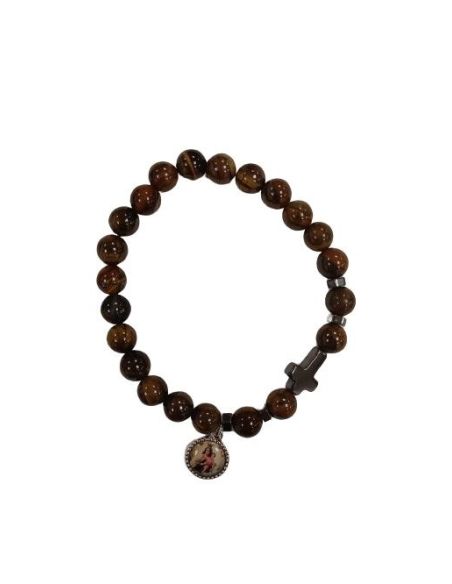 Pulsera Ojo De Tigre Con Cruz Hematite V. Del Carmen