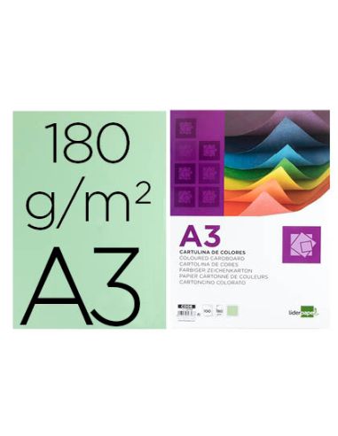 Cartulina Liderpapel A3 180G/M2 Verde Paquete De 100 Hojas