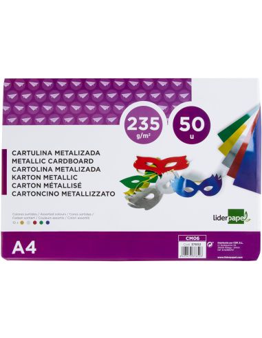 Cartulina Liderpapel A4 235 G/M2 Metalizada 5 Colores Surtidos Paquete De 50 Hojas