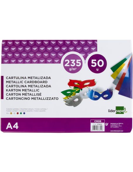 Cartulina Liderpapel A4 235 G/M2 Metalizada 5 Colores Surtidos Paquete De 50 Hojas
